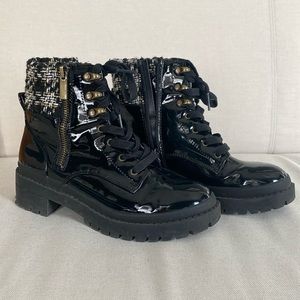 Steven Madden Black Patent Leather Jaydin Combat Boots Girls 3